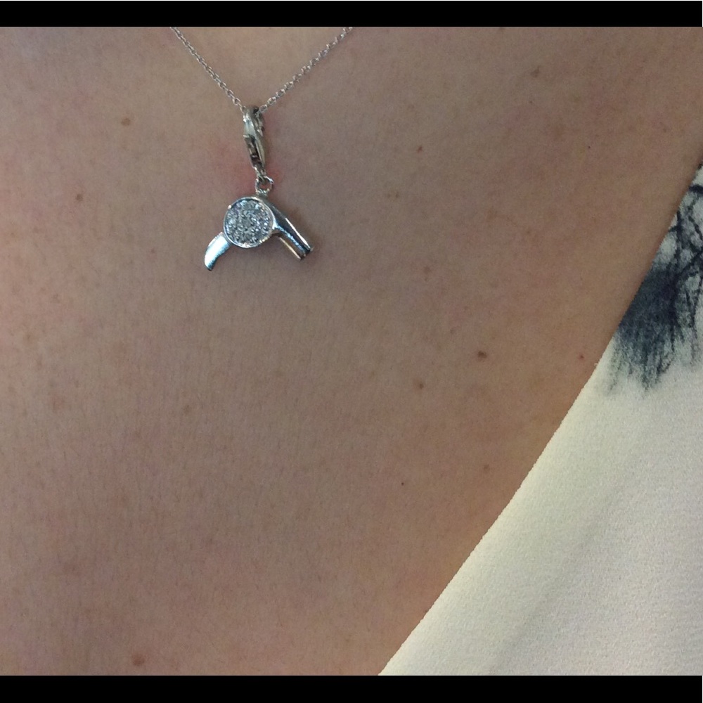 14KT White Gold & Diamond Blow Dryer Pendant